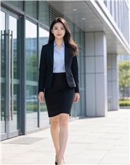 黑色西装套装裙商务美女图片