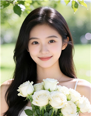 手捧白色玫瑰花美女摄影图片