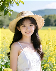 春天油菜花海戴帽美女写真图片