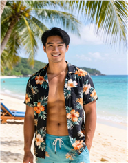 夏日海边度假花衬衫帅哥图片