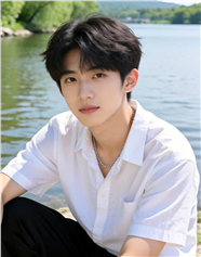 河边白衣少年帅哥写真图片