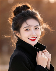 嫣然一笑高丸子头美女写真图片