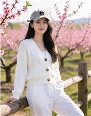 春日梅花园白色开衫戴帽美女写真图片