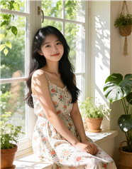 夏日窗台温柔碎花裙美女写真图片