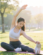 清晨户外晨练拉伸运动美女图片