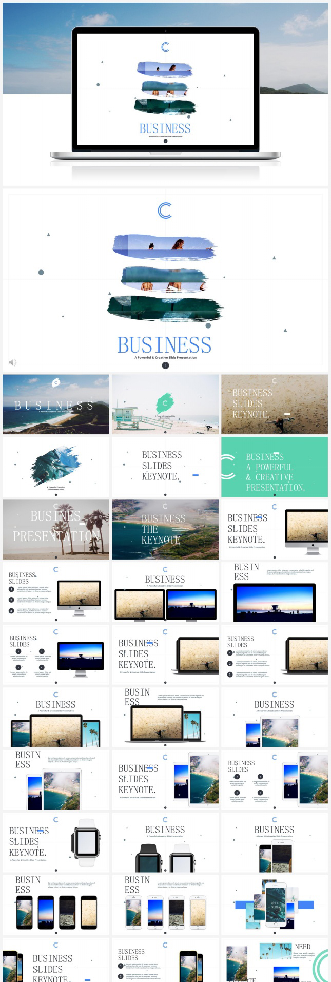 创意排版热带沙滩风格商务PPT模板