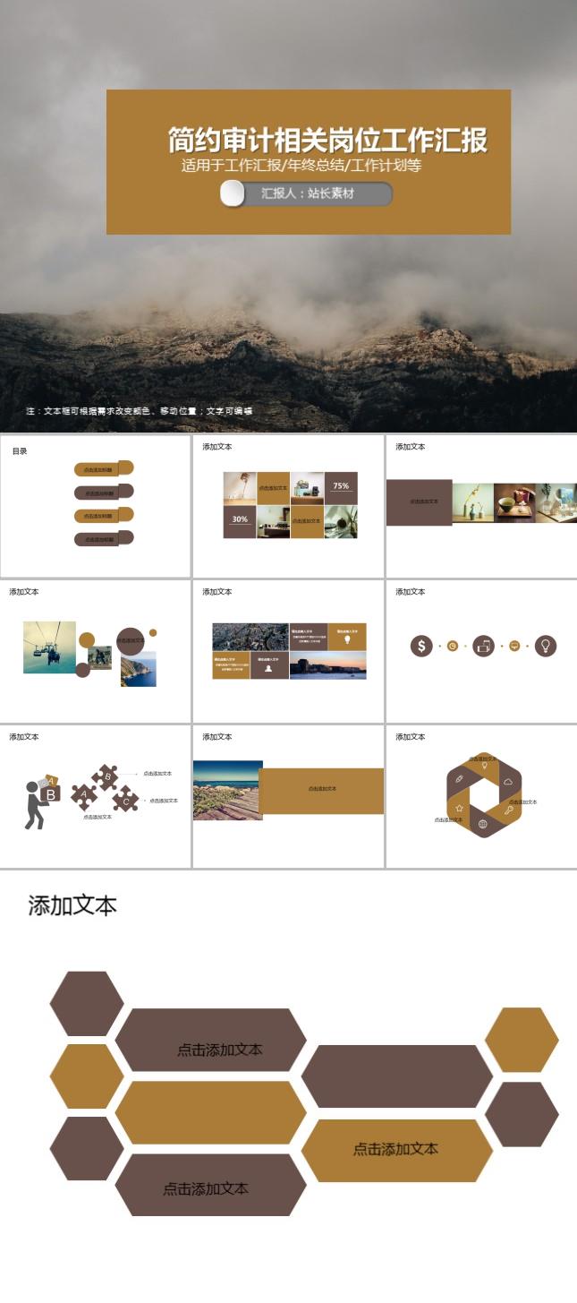 简约审计相关岗位工作汇报PPT模板